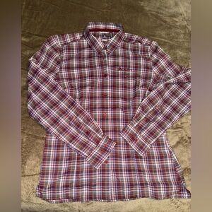 Women's Plaid Button Down Shirt - Red and Blue-stretch